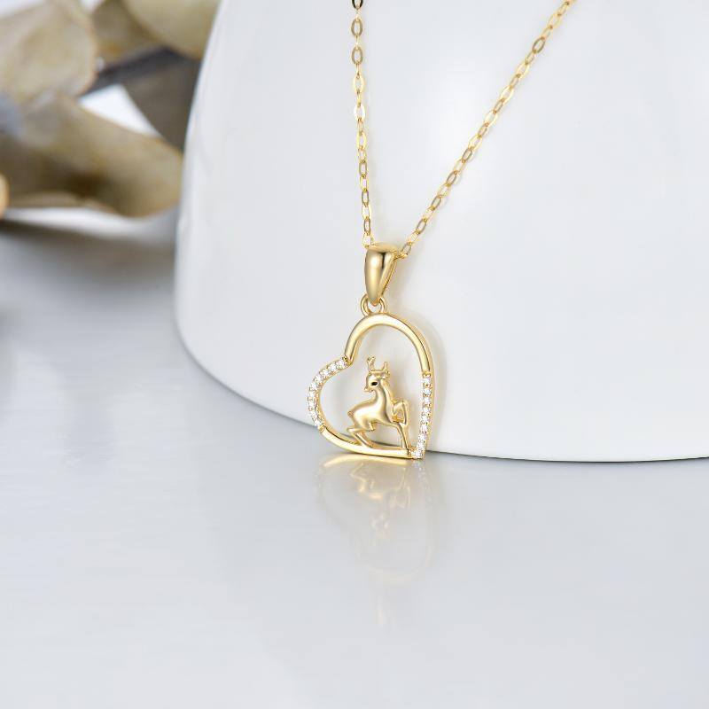 14K Gold Cubic Zirconia Elk & Heart Pendant Necklace-3