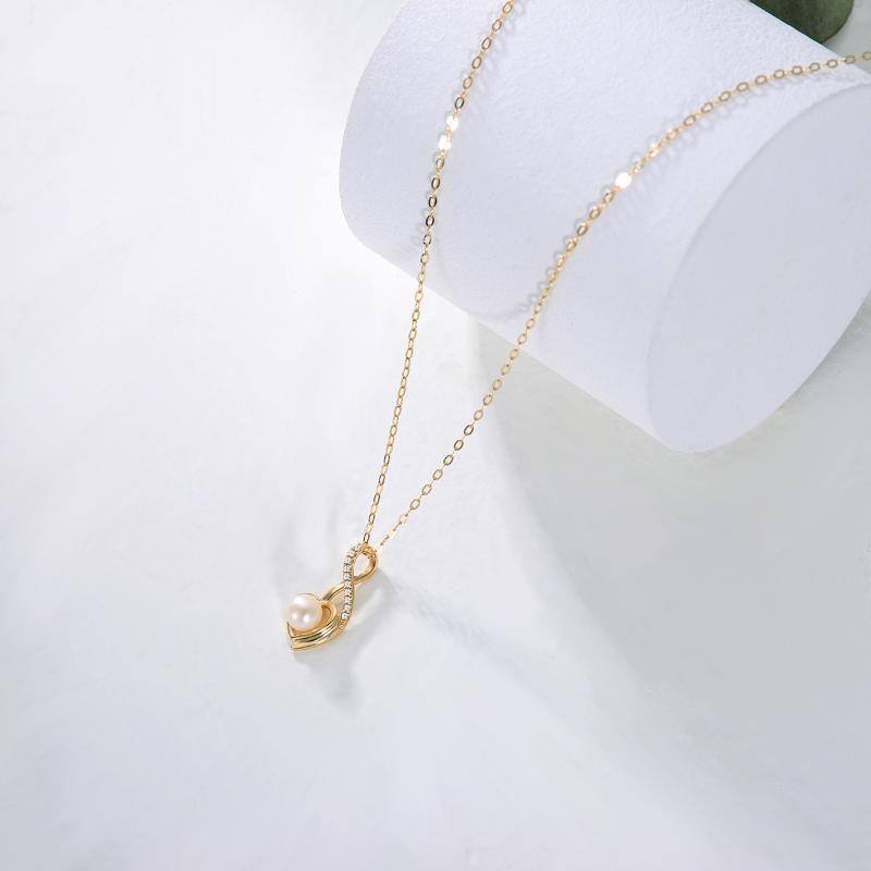 9K Gold Perle & Cubic Zirkonia Herz & Unendlichkeit Symbol Anhänger Halskette-4