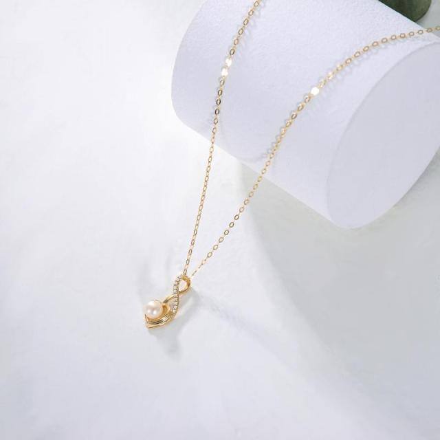 9K Gold Pearl & Cubic Zirconia Heart & Infinity Symbol Pendant Necklace-3