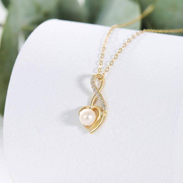 9K Gold Pearl & Cubic Zirconia Heart & Infinity Symbol Pendant Necklace-2