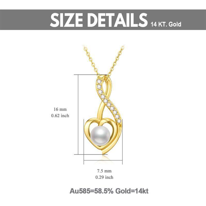 14K Gold Pearl Heart & Ribbon Pendant Necklace-5