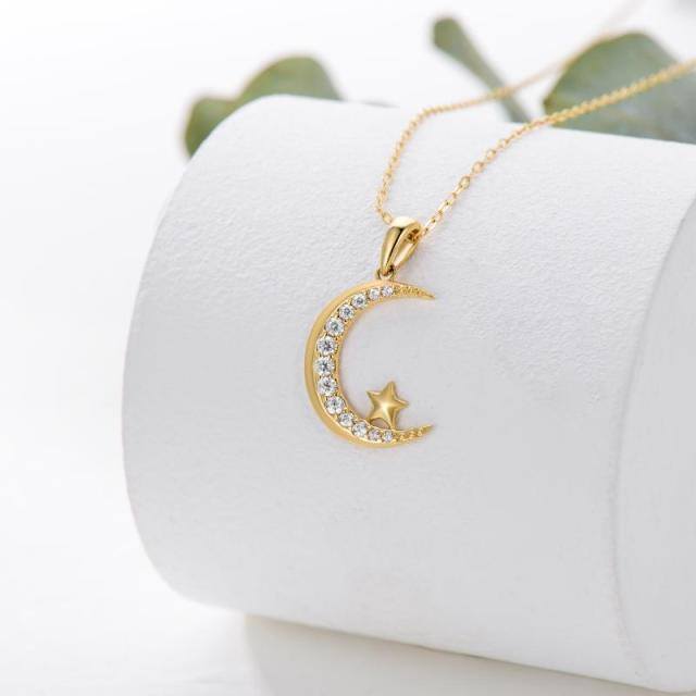 14K Gold Cubic Zirconia Moon & Star Pendant Necklace-2