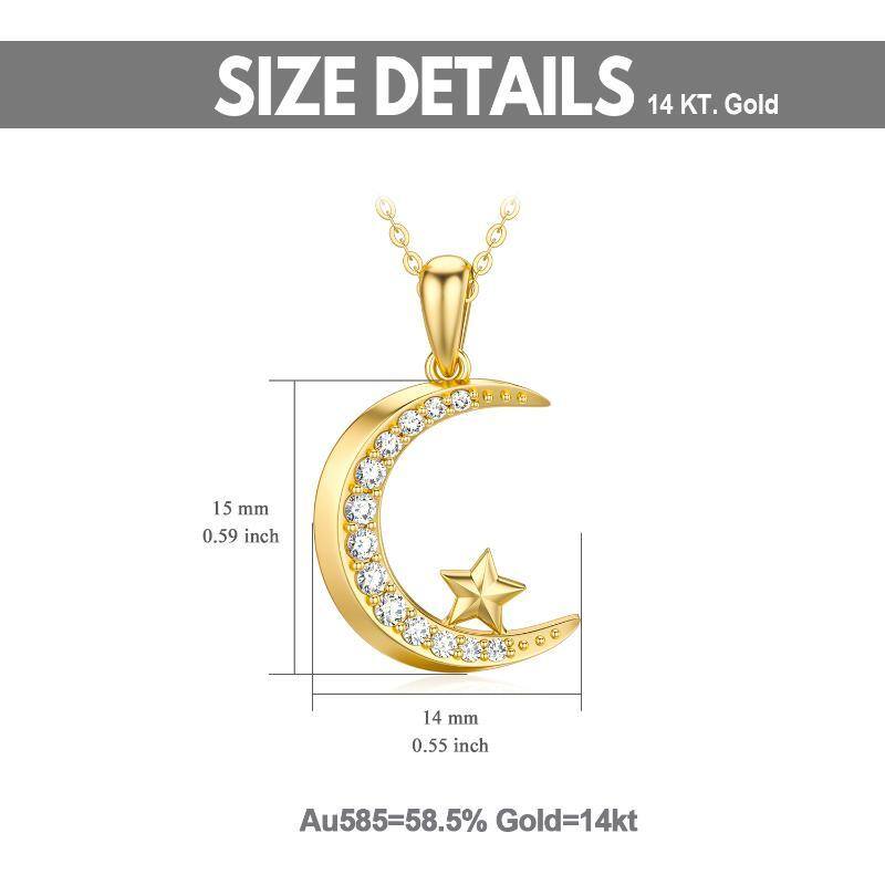 Collier à pendentif lune et étoile en or 14K à zircon cubique-6