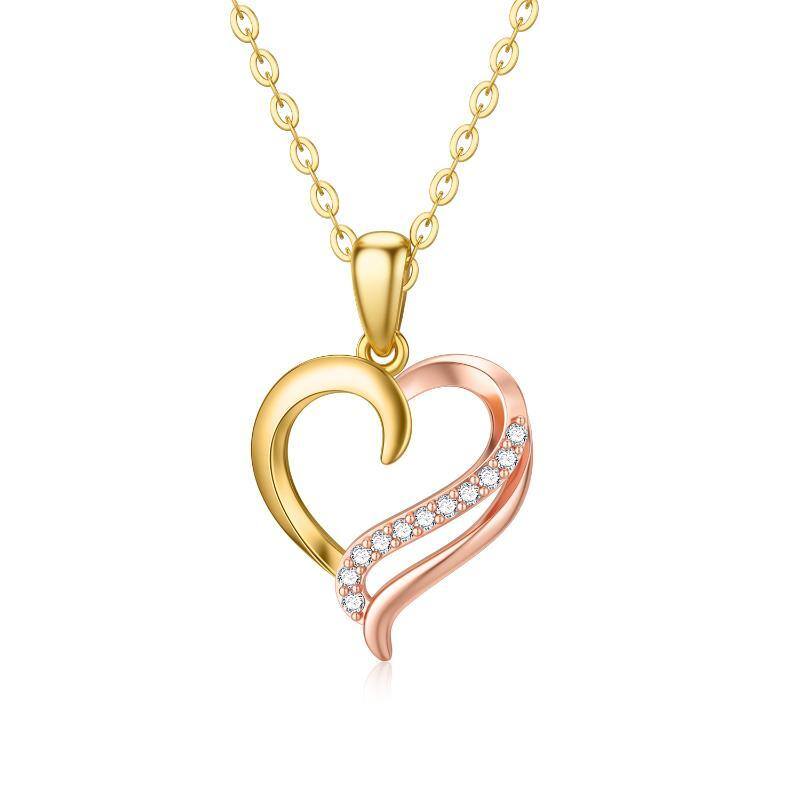 14K Gold & Rose Gold Moissanite Heart Pendant Necklace-1