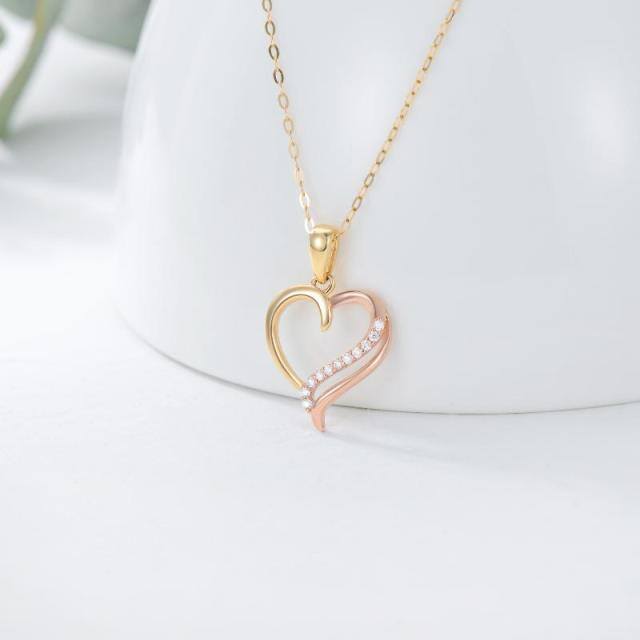 14K Gold & Rose Gold Moissanite Heart Pendant Necklace-3