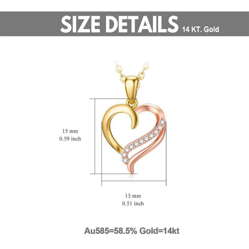 14K Gold & Rose Gold Moissanite Heart Pendant Necklace-6