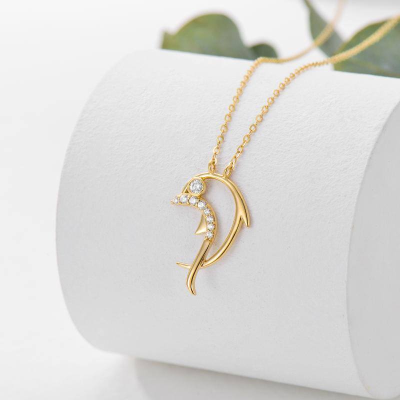 14K Gold Cubic Zirconia Dolphin Pendant Necklace-3