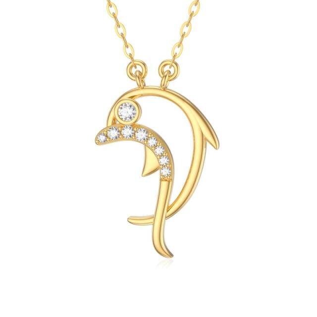 14K Gold Cubic Zirconia Dolphin Pendant Necklace-5