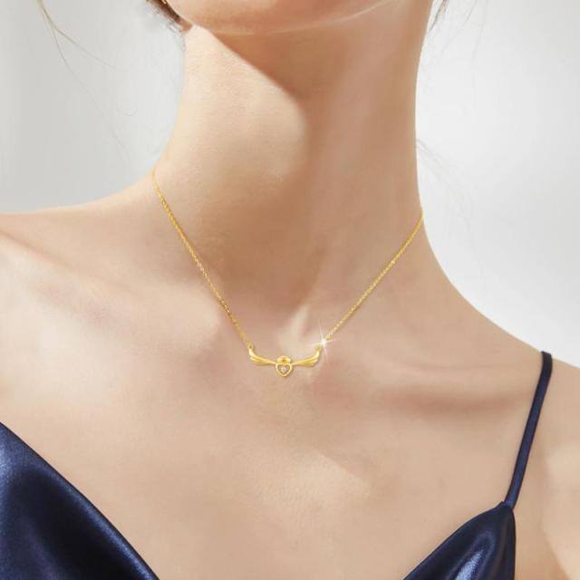 14K Gold Cubic Zirconia Angel Wing & Heart Pendant Necklace-1