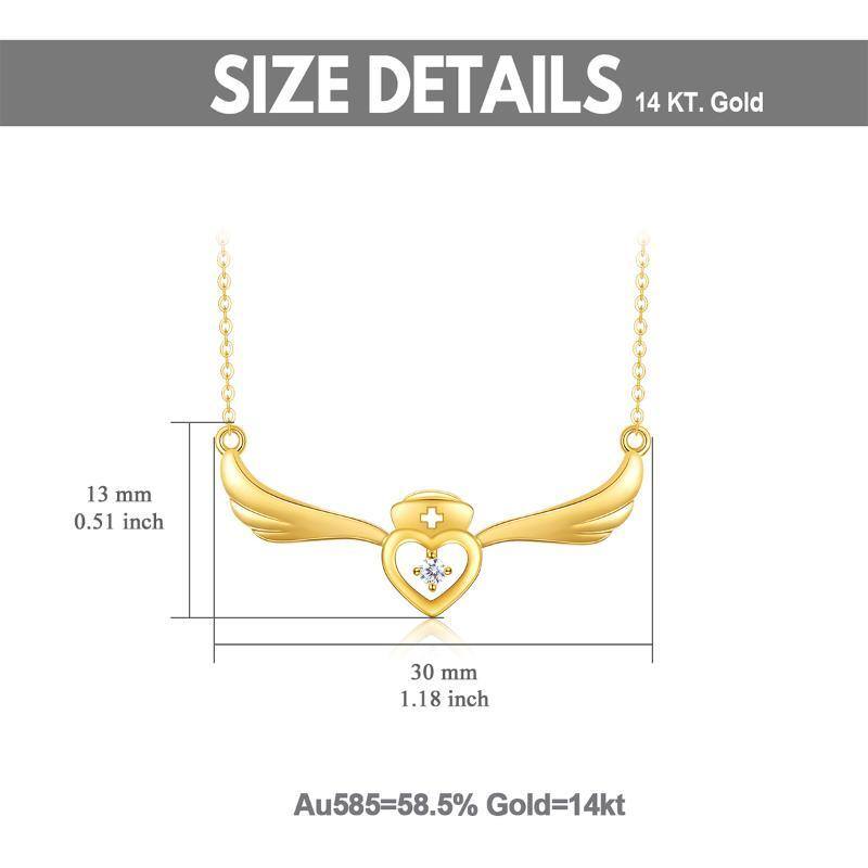 Collar de oro de 14 quilates de circonita cúbica con colgante de ala de ángel y corazón-7