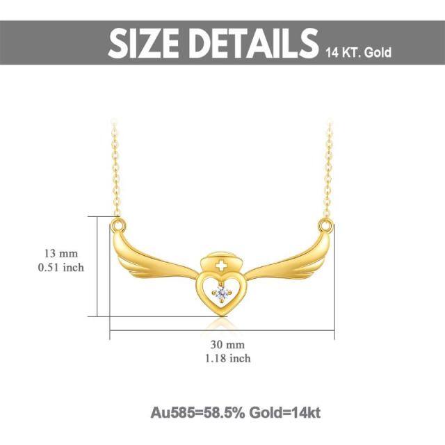 14K Gold Cubic Zirconia Angel Wing & Heart Pendant Necklace-6