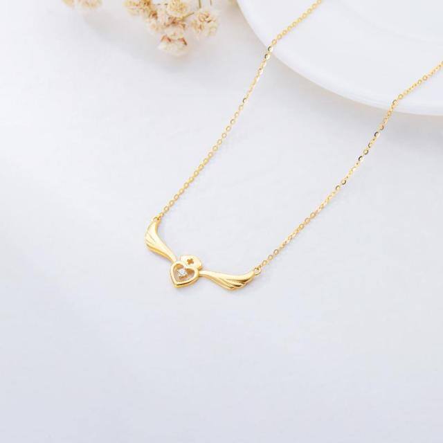 14K Gold Cubic Zirconia Angel Wing & Heart Pendant Necklace-2