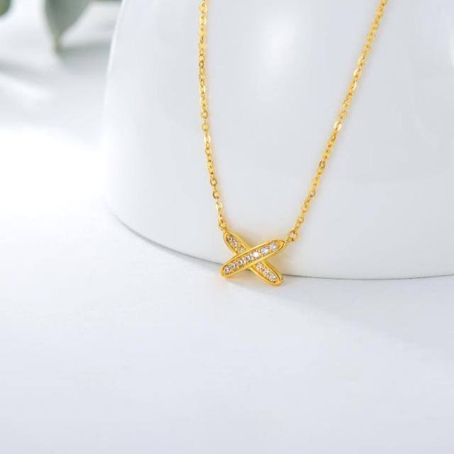 18K Gold Cubic Zirconia Personalized Initial Letter Pendant Necklace-2