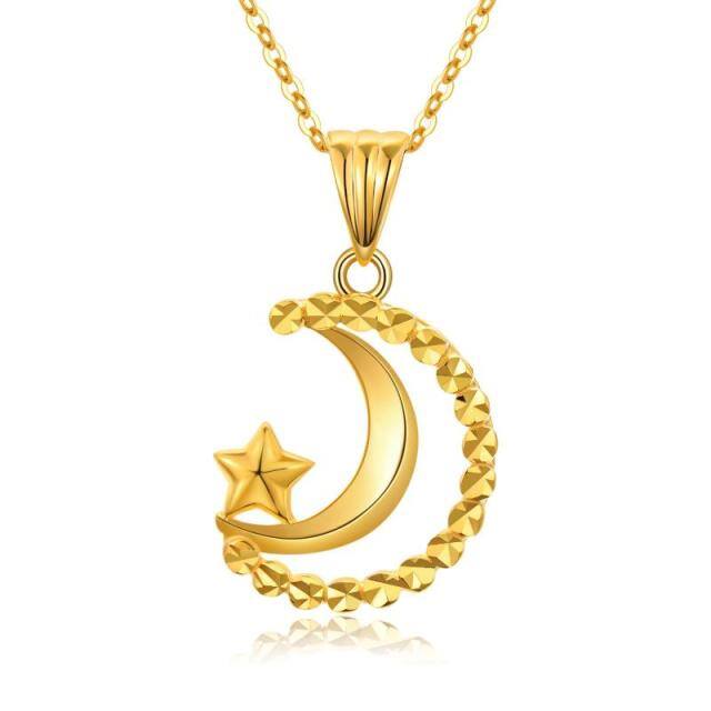 18K Gold Moon & Star Pendant Necklace-2