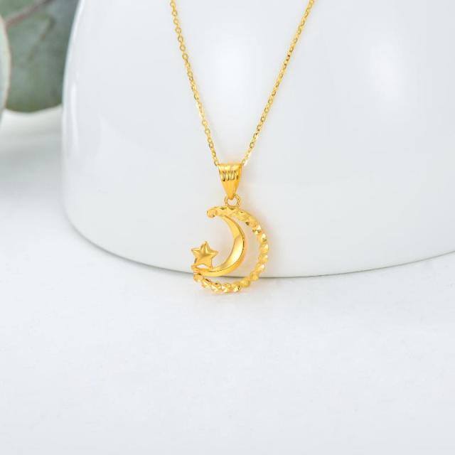18K Gold Moon & Star Pendant Necklace-3