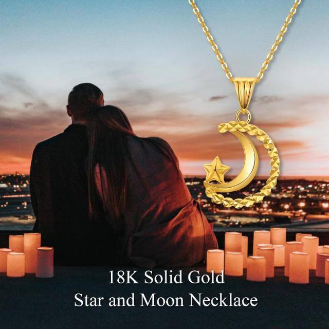 18K Gold Moon & Star Pendant Necklace-5
