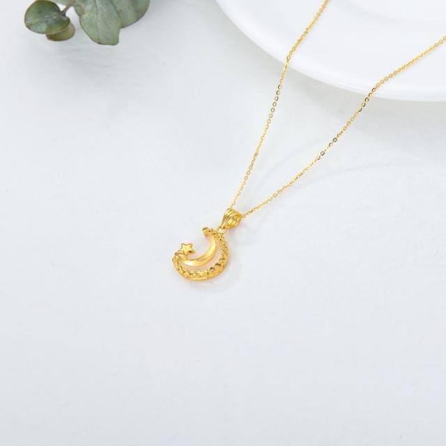 18K Gold Moon & Star Pendant Necklace-4