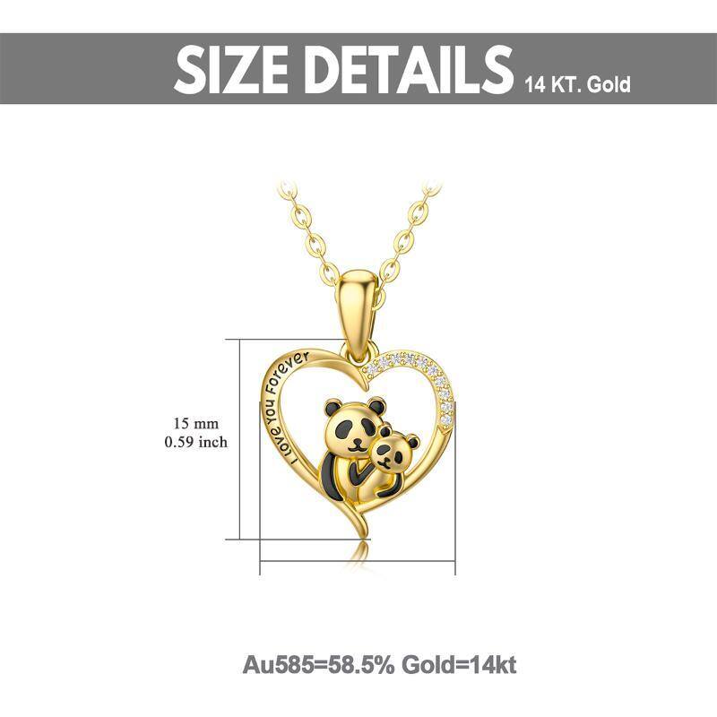 14K Gold Cubic Zirconia Panda & Heart Pendant Necklace with Engraved Word-6