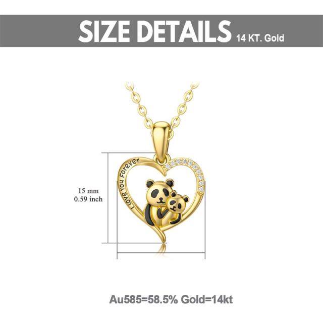 14K Gold Cubic Zirconia Panda & Heart Pendant Necklace with Engraved Word-5