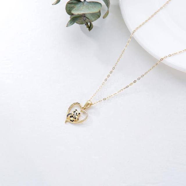 14K Gold Cubic Zirconia Panda & Heart Pendant Necklace with Engraved Word-3