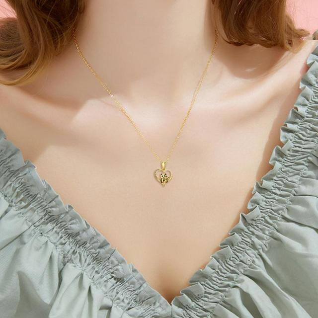 14K Gold Cubic Zirconia Panda & Heart Pendant Necklace with Engraved Word-1