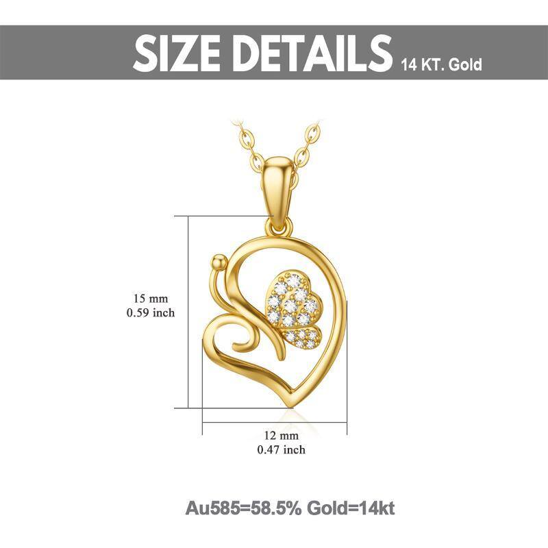 Collier à pendentif cœur en or 14K à zircon cubique-6