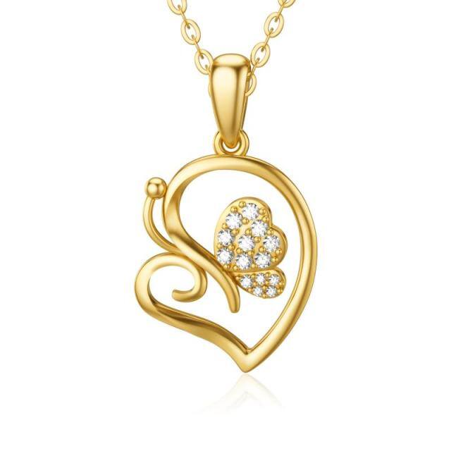 14K Gold Cubic Zirkonia Herz-Anhänger Halskette-0