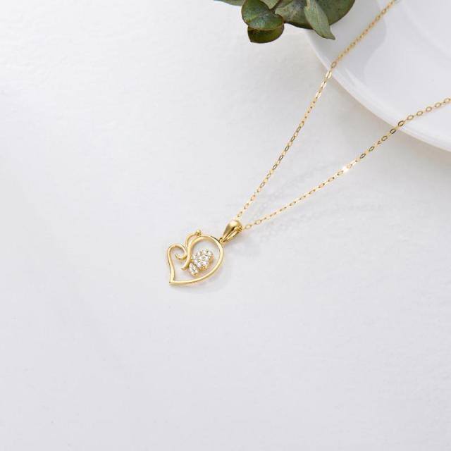 Collar Colgante Corazón Zirconia Cúbica Oro 14K-3