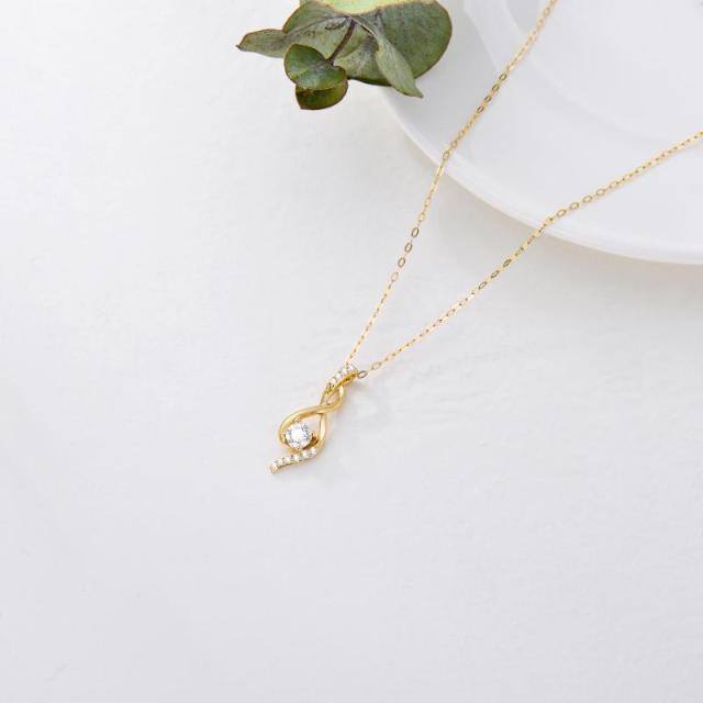 Colar pendente com símbolo infinito de moissanite em forma circular em ouro de 14 quilates-2