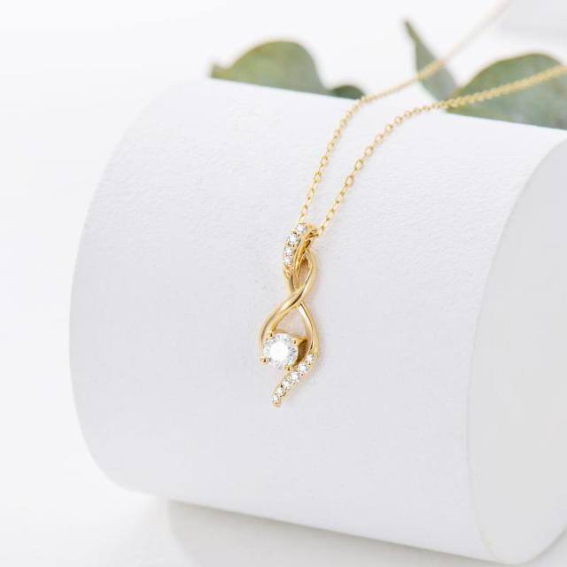 Colar pendente com símbolo infinito de moissanite em forma circular em ouro de 14 quilates-3