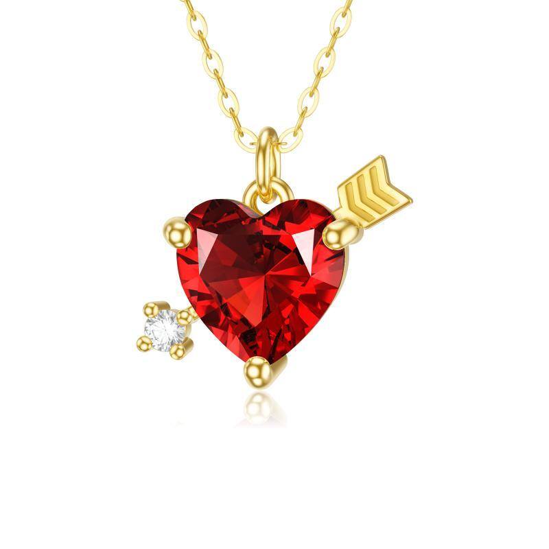 9K Gold Cubic Zirconia Heart Pendant Necklace-1