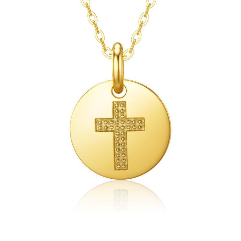 9K Gold Cross Coin Pendant Necklace-1