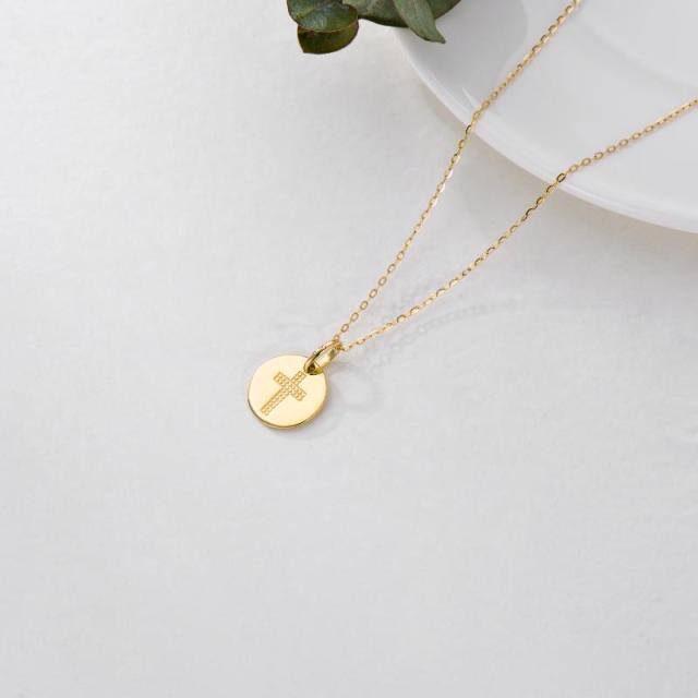 9K Gold Cross Coin Pendant Necklace-3