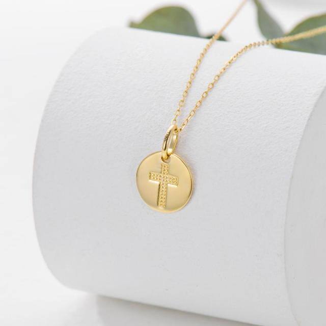 9K Gold Cross Coin Pendant Necklace-2