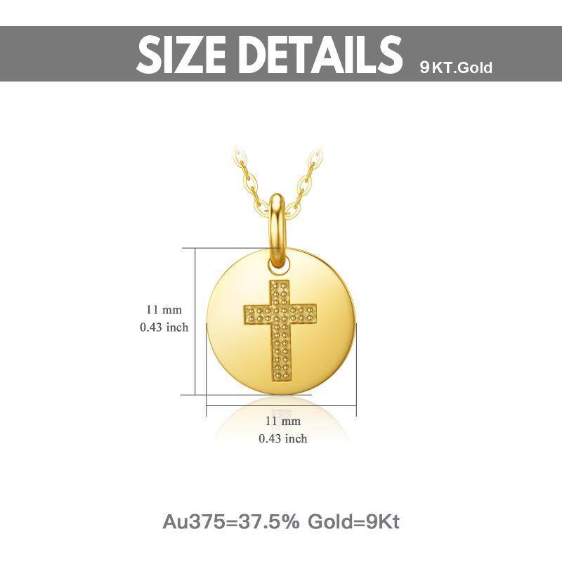 9K Gold Cross Coin Pendant Necklace-5