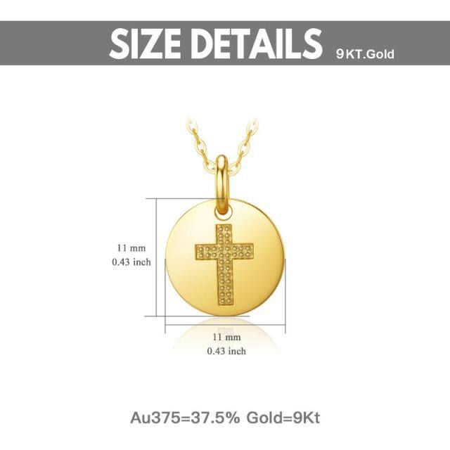 9K Gold Cross Coin Pendant Necklace-4