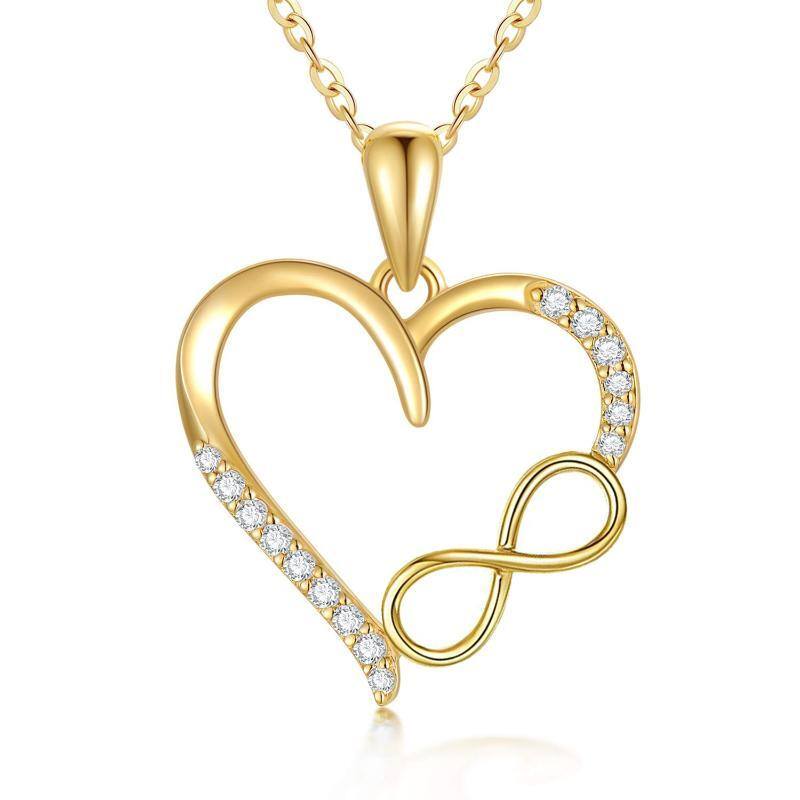 14K Gold Cubic Zirconia Heart & Infinity Symbol Pendant Necklace-1