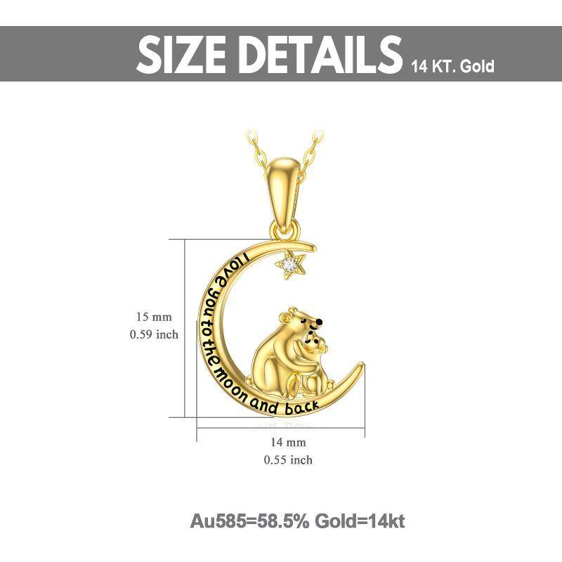 14K Gold Cubic Zirconia Bear Pendant Necklace-5