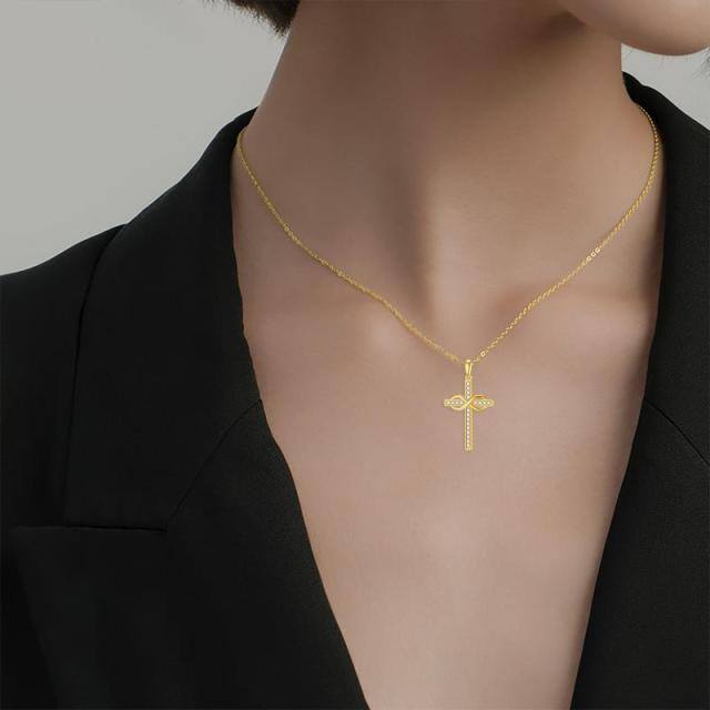 9K Gold Cubic Zirconia Cross & Infinity Symbol Pendant Necklace-1