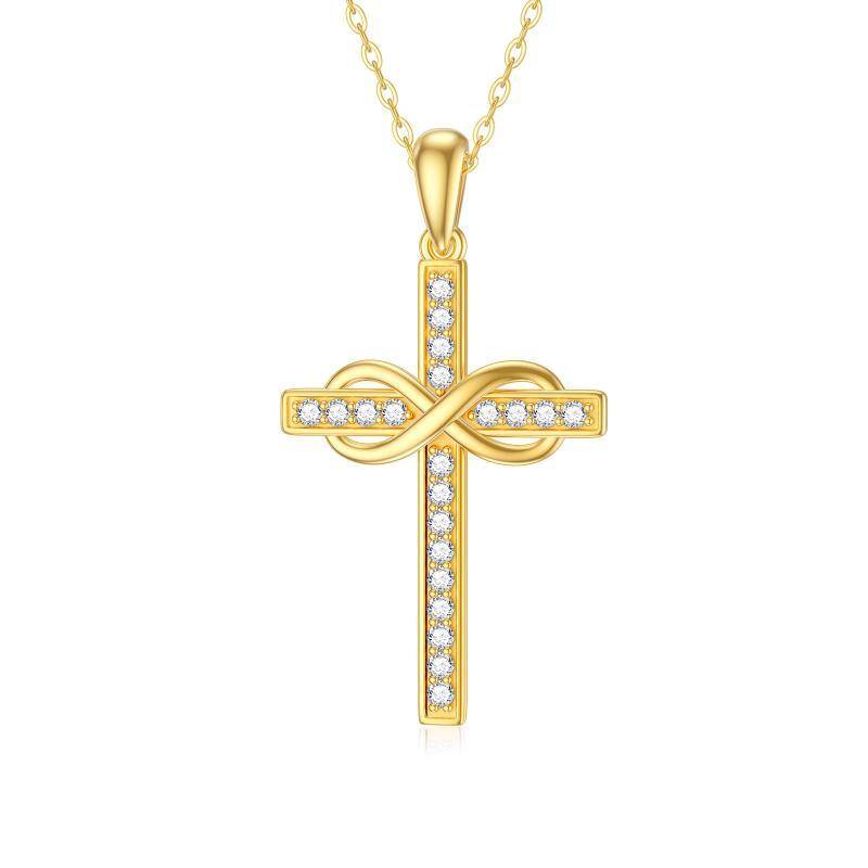 9K Gold Cubic Zirconia Cross & Infinity Symbol Pendant Necklace-1