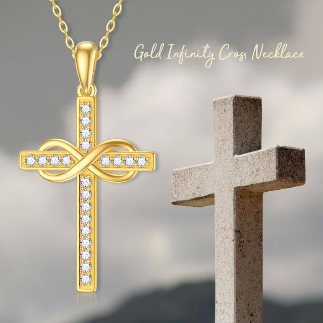 9K Gold Cubic Zirconia Cross & Infinity Symbol Pendant Necklace-5