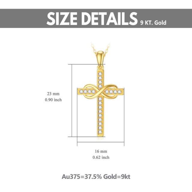 9K Gold Cubic Zirconia Cross & Infinity Symbol Pendant Necklace-5