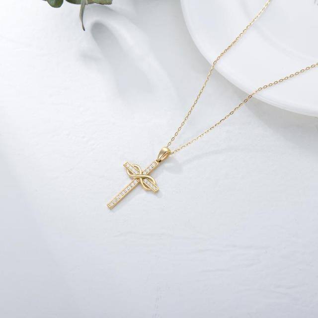 9K Gold Cubic Zirconia Cross & Infinity Symbol Pendant Necklace-3