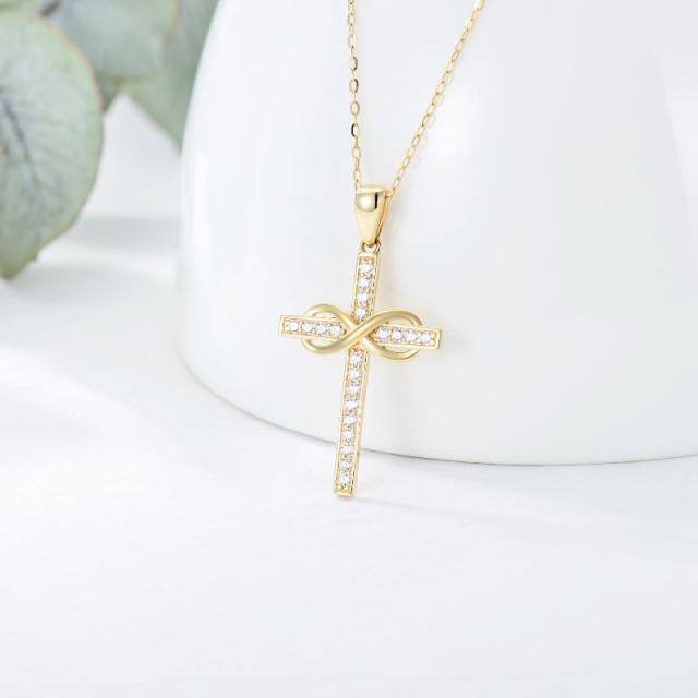 9K Gold Cubic Zirconia Cross & Infinity Symbol Pendant Necklace-4