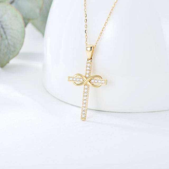 9K Gold Cubic Zirconia Cross & Infinity Symbol Pendant Necklace-3