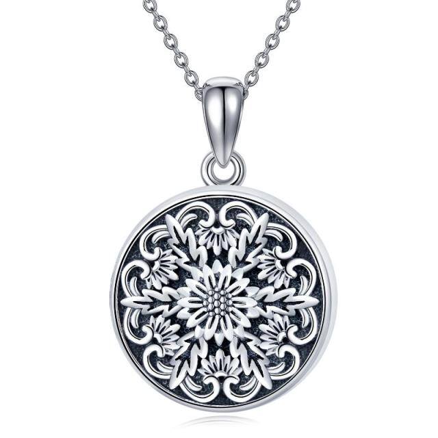Sterling Silver Oxidized Daisy Personalized Photo Locket Necklace-0