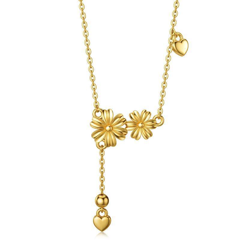 Collier à pendentif marguerite et cœur en or 14K-1