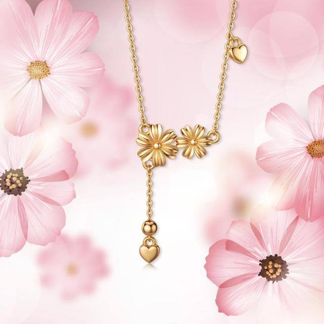 14K Gold Daisy & Heart Pendant Necklace-4