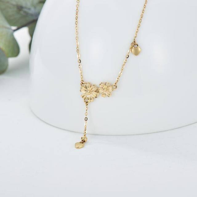 14K Gold Daisy & Heart Pendant Necklace-3