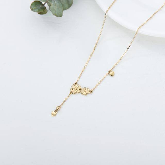 14K Gold Daisy & Heart Pendant Necklace-2